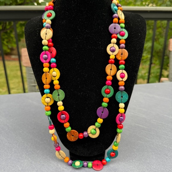 Colorful Wooden Beaded Necklace - Picture 1 of 11
